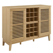 Slatted Wood-Grain Bar Cabinet