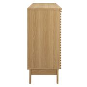 Slatted Wood-Grain Bar Cabinet