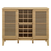 Slatted Wood-Grain Bar Cabinet