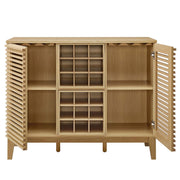 Slatted Wood-Grain Bar Cabinet
