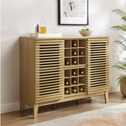 Slatted Wood-Grain Bar Cabinet
