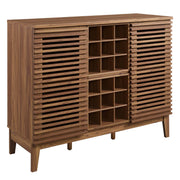 Slatted Wood-Grain Bar Cabinet