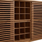 Slatted Wood-Grain Bar Cabinet