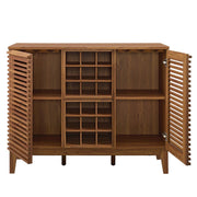 Slatted Wood-Grain Bar Cabinet