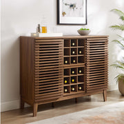Slatted Wood-Grain Bar Cabinet