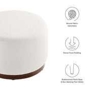 Round Cream Bouclé Ottoman, 23 in