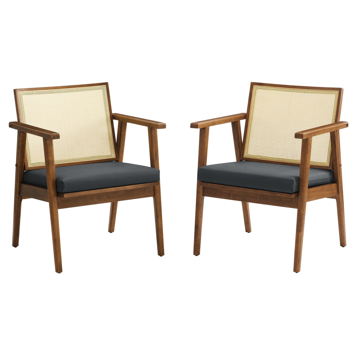 Cane Back Vegan Leather Accent Armchairs, Set of 2