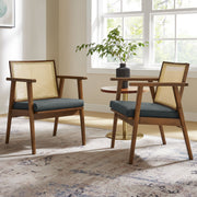 Cane Back Vegan Leather Accent Armchairs, Set of 2