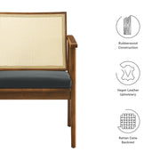 Cane Back Vegan Leather Accent Armchairs, Set of 2