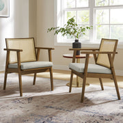 Cane Back Vegan Leather Accent Armchairs, Set of 2