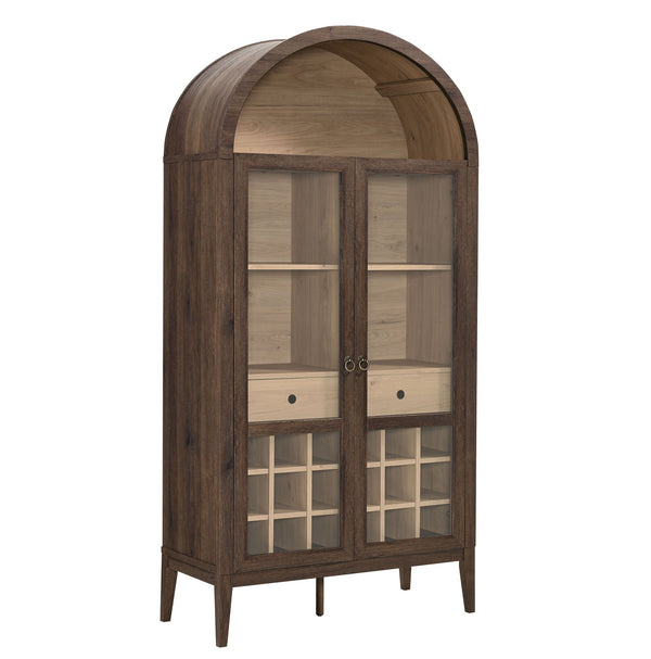 Arched Wood-Grain Bar Cabinet