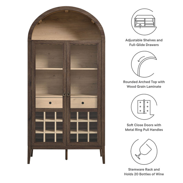 Arched Wood-Grain Bar Cabinet