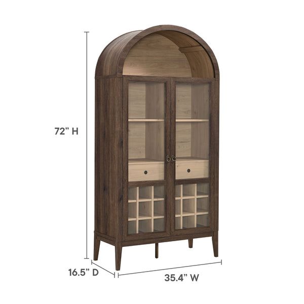Arched Wood-Grain Bar Cabinet