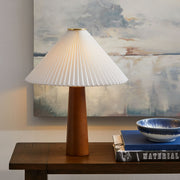 Solid Wood Base Pleated Fabric Table Lamp