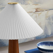 Solid Wood Base Pleated Fabric Table Lamp