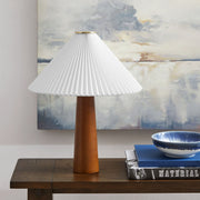 Solid Wood Base Pleated Fabric Table Lamp