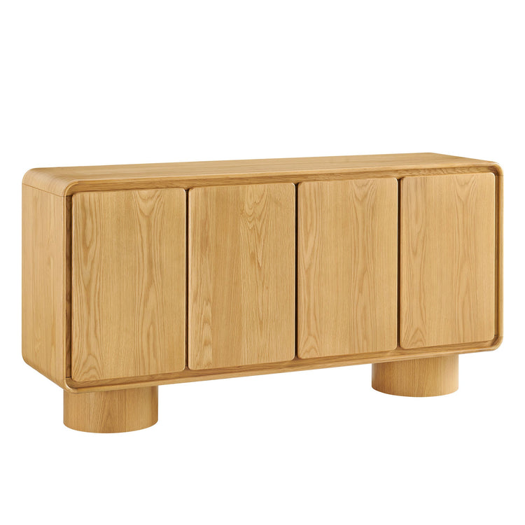 Curved Wood Veneer 4-Door Accent Cabinet