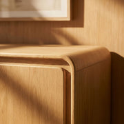 Curved Wood Veneer 4-Door Accent Cabinet
