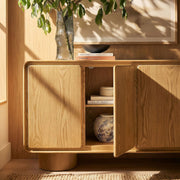 Curved Wood Veneer 4-Door Accent Cabinet