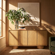 Curved Wood Veneer 4-Door Accent Cabinet