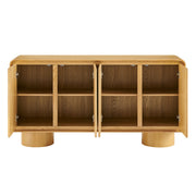 Curved Wood Veneer 4-Door Accent Cabinet