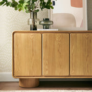 Curved Wood Veneer 4-Door Accent Cabinet