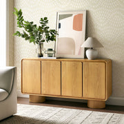 Curved Wood Veneer 4-Door Accent Cabinet