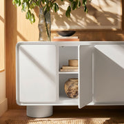 Curved Wood Veneer 4-Door Accent Cabinet