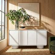 Curved Wood Veneer 4-Door Accent Cabinet