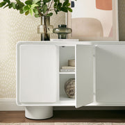 Curved Wood Veneer 4-Door Accent Cabinet