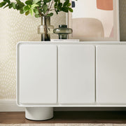 Curved Wood Veneer 4-Door Accent Cabinet