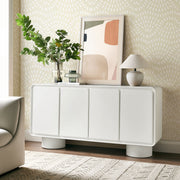 Curved Wood Veneer 4-Door Accent Cabinet