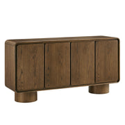 Curved Wood Veneer 4-Door Accent Cabinet