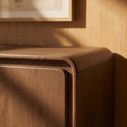 Curved Wood Veneer 4-Door Accent Cabinet