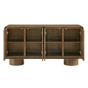 Curved Wood Veneer 4-Door Accent Cabinet
