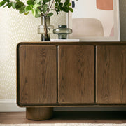 Curved Wood Veneer 4-Door Accent Cabinet