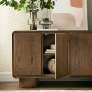 Curved Wood Veneer 4-Door Accent Cabinet