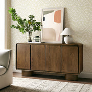 Curved Wood Veneer 4-Door Accent Cabinet