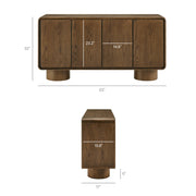 Curved Wood Veneer 4-Door Accent Cabinet