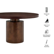 Oak Veneer Round Pedestal Dining Table, 54 in