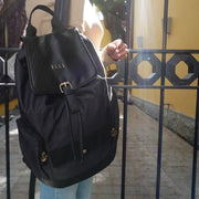 Faux-Leather Trim Canvas Backpack