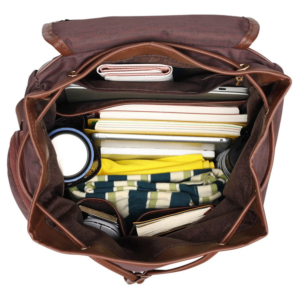 Faux-Leather Trim Canvas Backpack