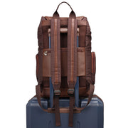 Faux-Leather Trim Canvas Backpack
