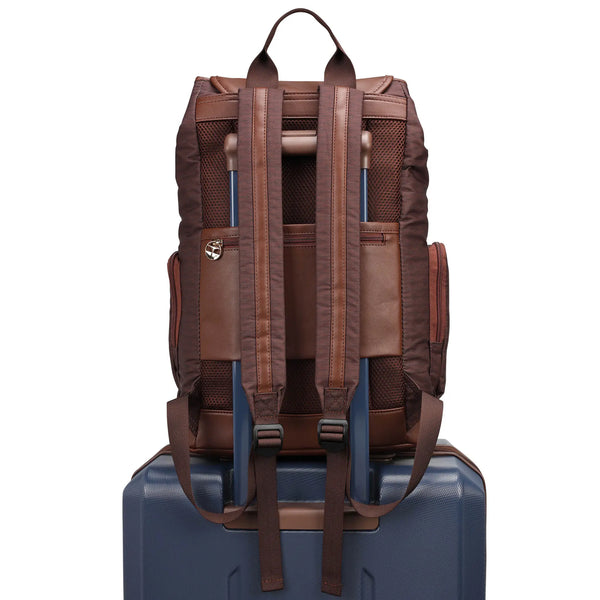 Faux-Leather Trim Canvas Backpack