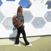 Faux-Leather Trim Canvas Backpack