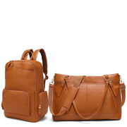 Vegan Leather Backpack Weekender Set