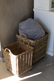 Kubu Grey Rattan Square Storage Basket on Wheels
