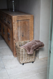 Kubu Grey Rattan Square Storage Basket on Wheels