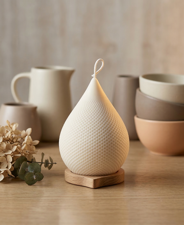 Honeycomb-Impressed Teardrop Wax Candle