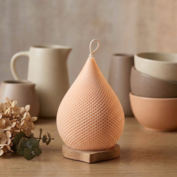 Honeycomb-Impressed Teardrop Wax Candle